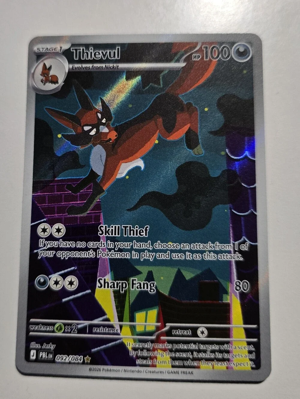 Pokemon Thievul 092/084 Pitch Black Illustration Rare Full Art Card NM PBL